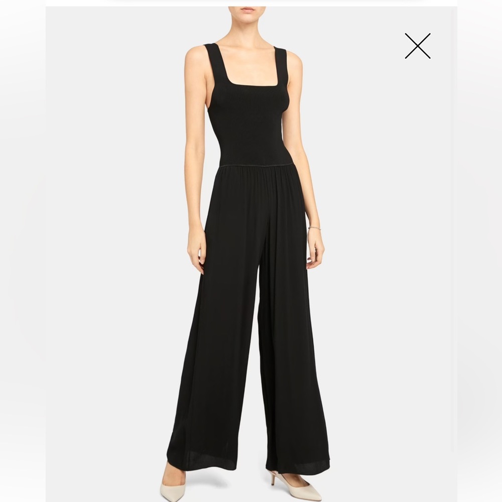 NWT Theory Ribbed Square Neck Jumpsuit in Viscose Crepe Size Large